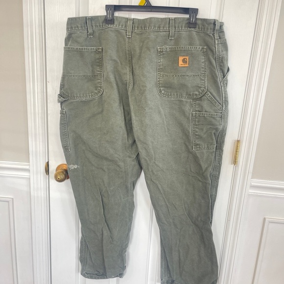 Carhartt Dungaree Canvas Carpenter pants 44x30 Moss Workwear Flaw - Picture 4 of 6